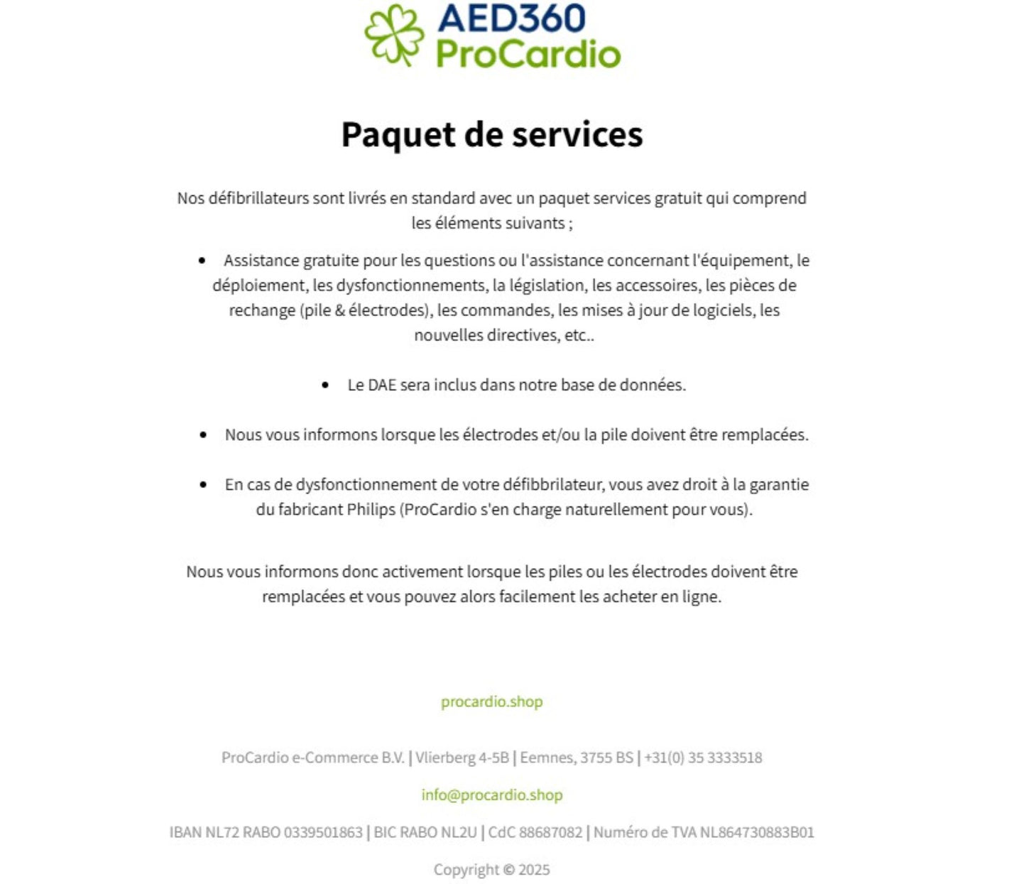 Pack de services ProCardio pour votre défibrillateur