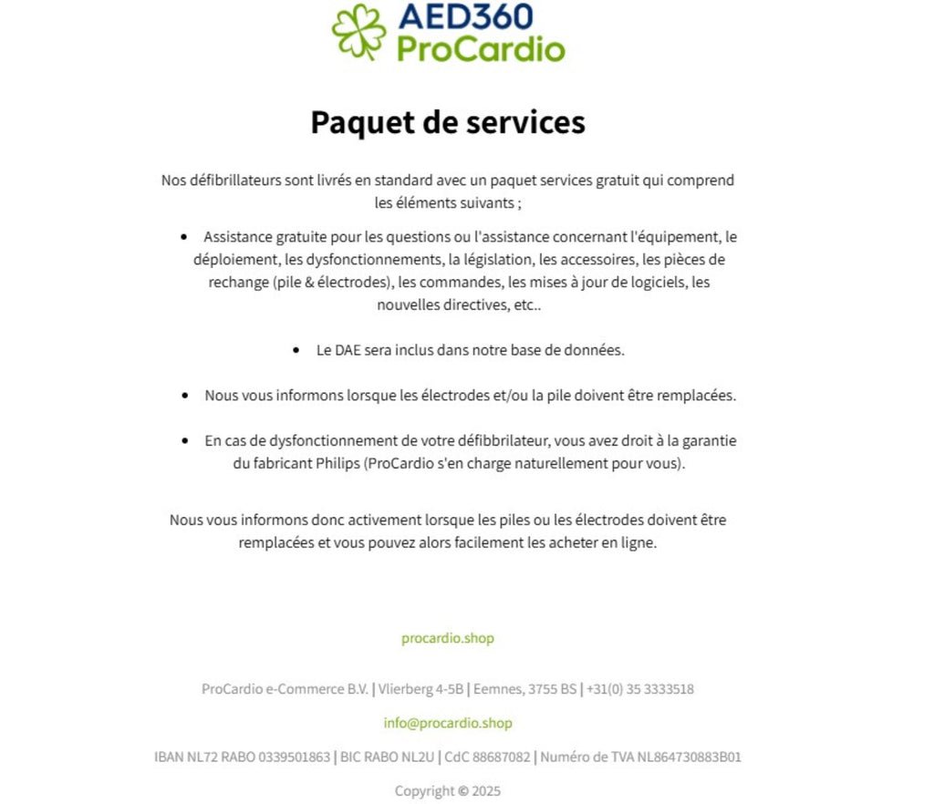 Pack de services ProCardio pour votre défibrillateur